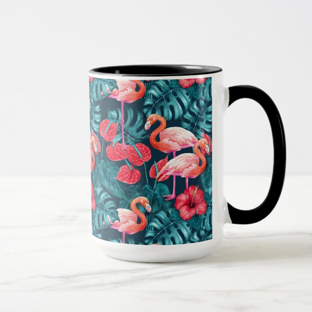 Flamingo birds and tropical garden watercolor mug (Right)
