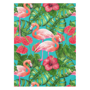 Flamingo birds and tropical garden watercolor tablecloth
