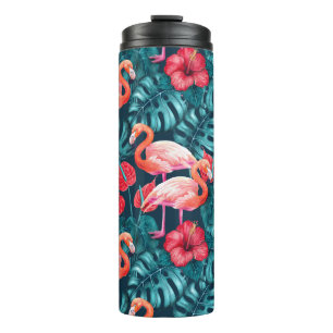 Flamingo birds and tropical garden watercolor thermal tumbler
