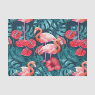 Flamingo birds and tropical garden watercolor tissue paper