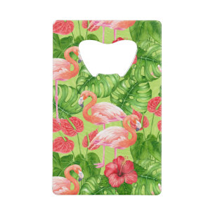 Flamingo birds and tropical plants