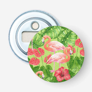 Flamingo birds and tropical plants bottle opener