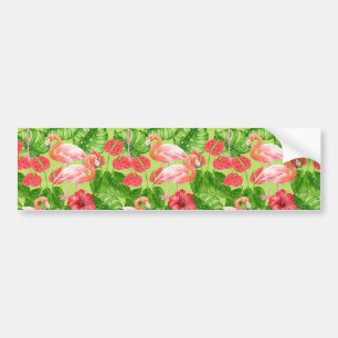Flamingo birds and tropical plants bumper sticker