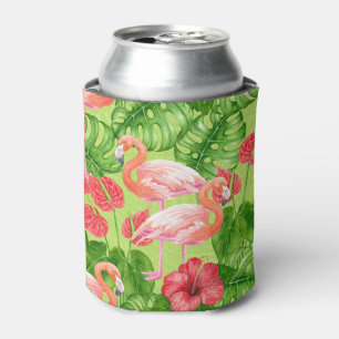 Flamingo birds and tropical plants can cooler