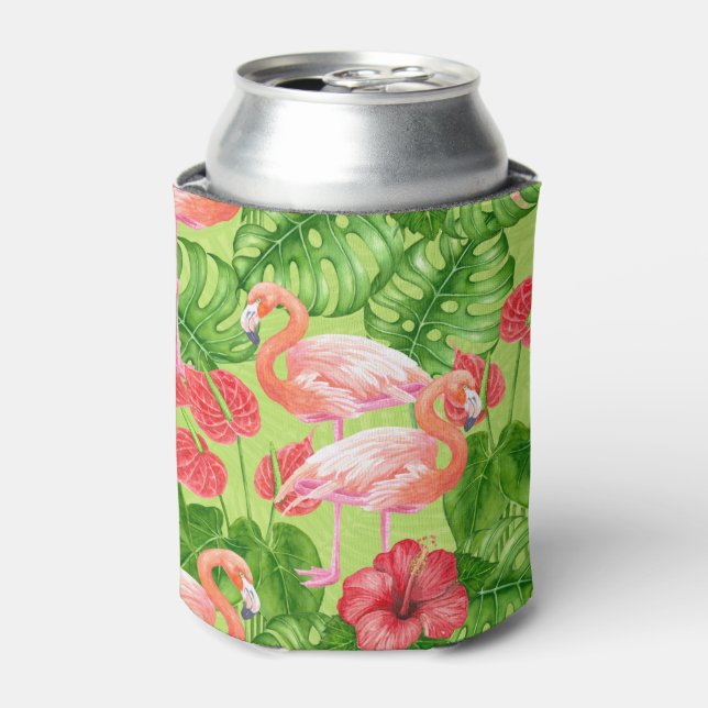 Flamingo birds and tropical plants can cooler (Can Front)