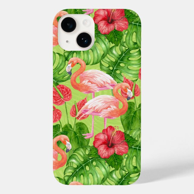 Flamingo birds and tropical plants Case-Mate iPhone case (Back)