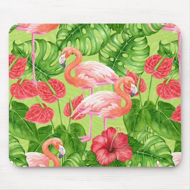 Flamingo birds and tropical plants mouse mat (Front)