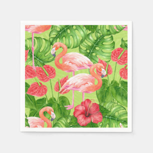 Flamingo birds and tropical plants napkin