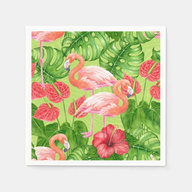 Flamingo birds and tropical plants napkin (Front)