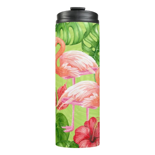 Flamingo birds and tropical plants thermal tumbler (Front)