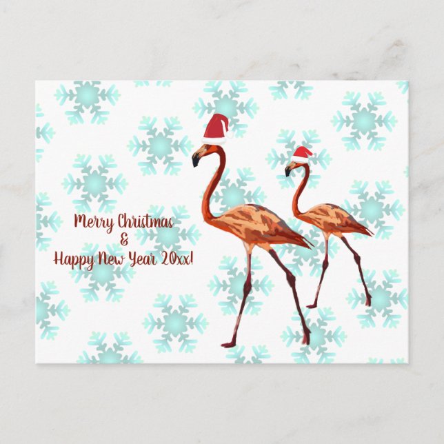 Flamingo Birds Christmas, New year Greeting Card (Front)