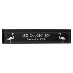 Flamingo Birds on Black Elegant Nameplate