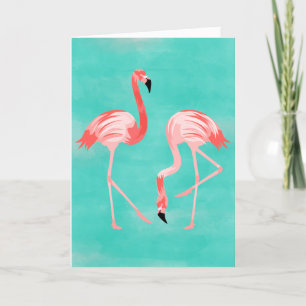 Flamingo Birds on Turquoise Background Holiday Card