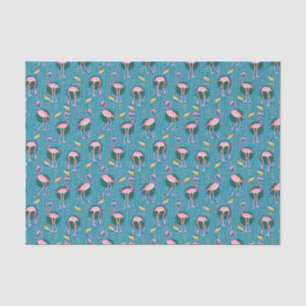 Flamingo Birds Pattern 20s Deco Ferns Teal Gold Tissue Paper