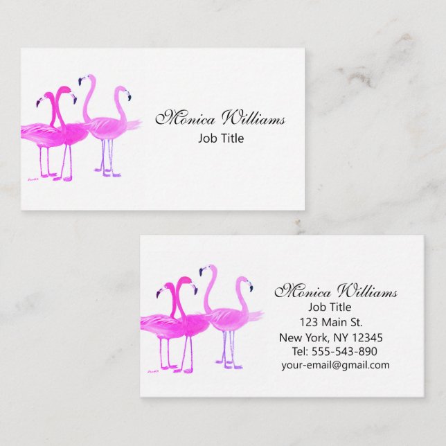 Flamingo Birds Watercolor Pink Tropical Business Card (Front/Back)
