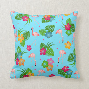 Flamingo Birds with Hibiscus Flowers Cushion