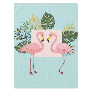 Flamingo Birds With Leaves Flamingo Palm Leaves Tablecloth