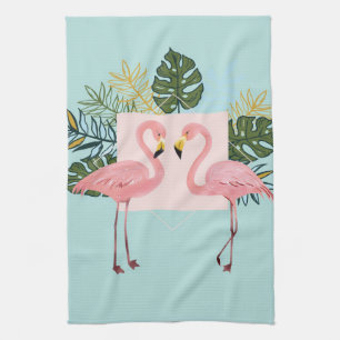 Flamingo Birds With Leaves Flamingo Palm Leaves Tea Towel