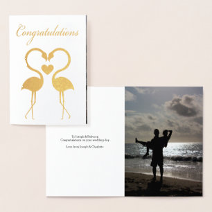 Flamingo Birds With Love Heart Personalised Foil Card