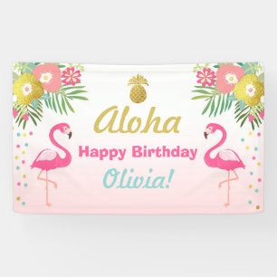 Flamingo birthday banner Tropical Luau Pineapple