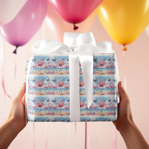 Flamingo Birthday Beach Party Wrapping Paper