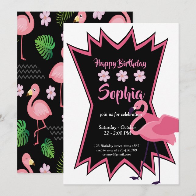 Flamingo birthday invitation (Front/Back)