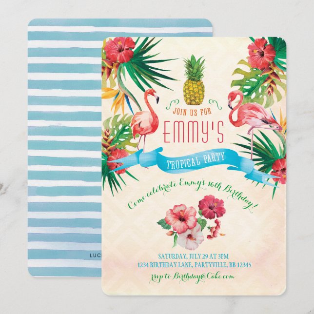 Flamingo Birthday Invitation (Front/Back)