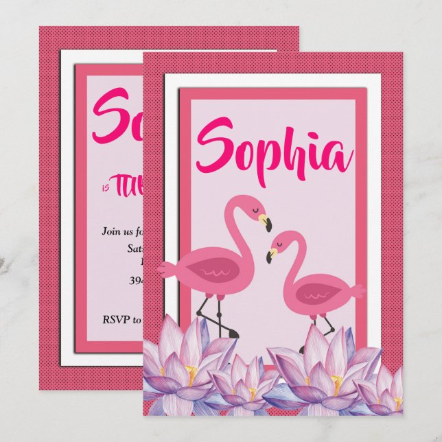 Flamingo birthday invitation (Front/Back)