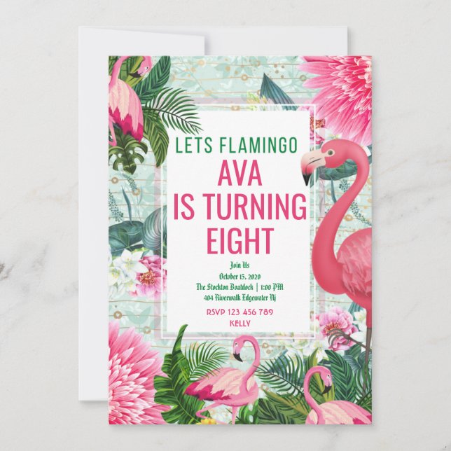 Flamingo Birthday Invitation Card (Front)