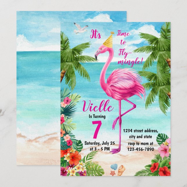 Flamingo Birthday Invitation, Flamingo Birthday  Invitation (Front/Back)