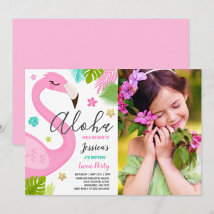 Flamingo Birthday Invitation Hawaiian Luau Party