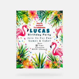 Flamingo Birthday Invitation – Personalised Kids Acrylic Sign