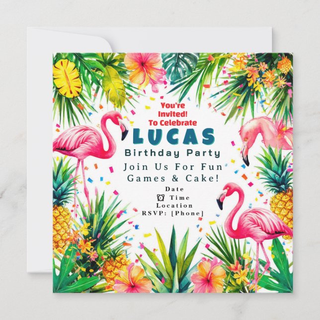 Flamingo Birthday Invitation – Personalized Kids (Front)