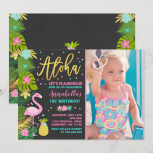 Flamingo Birthday Invitation Topical Luau Party