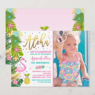 Flamingo Birthday Invitation Topical Luau Party