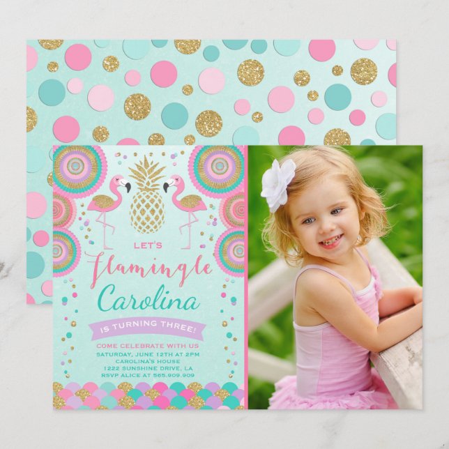 Flamingo Birthday Invitation Topical Party Invite (Front/Back)
