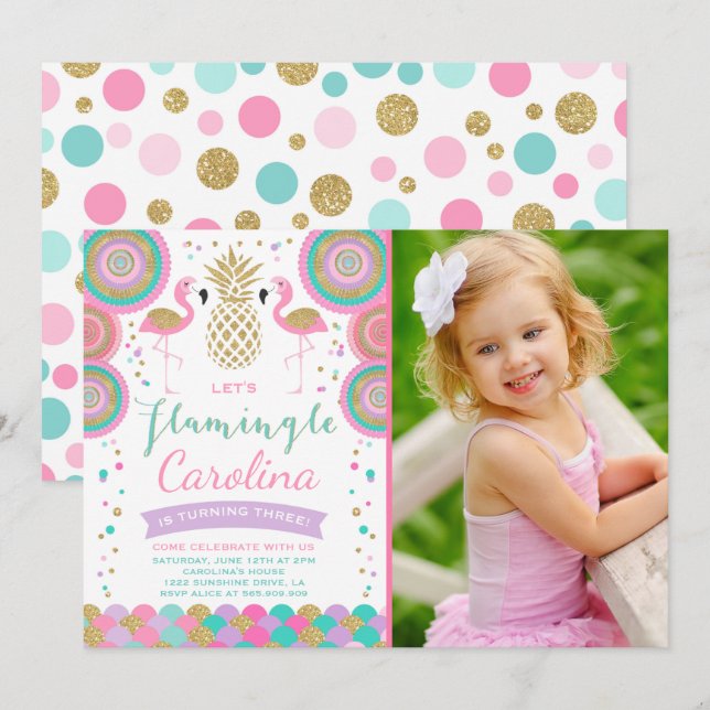 Flamingo Birthday Invitation Topical Party Invite (Front/Back)
