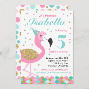 Flamingo Birthday Invitation Topical Pool Party