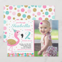 Flamingo Birthday Invitation Topical Pool Party