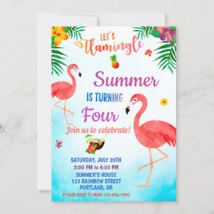 Flamingo birthday invitation Tropical luau invite
