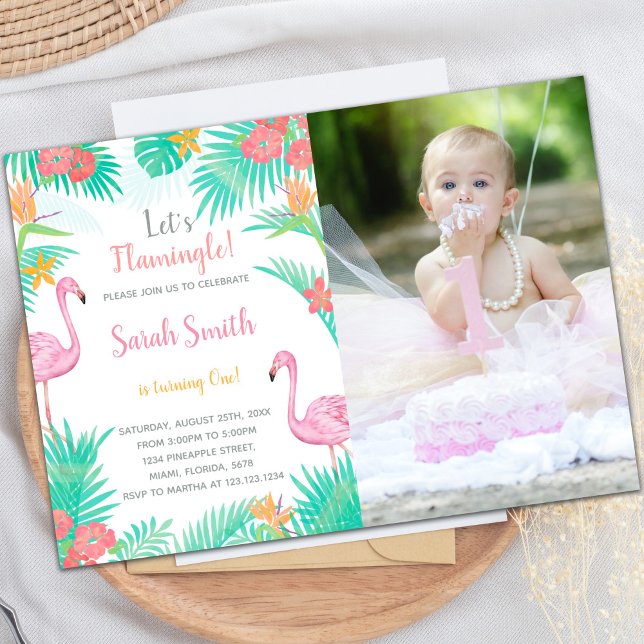 Flamingo Birthday Invitations with photo (Flamingo Birthday Invitations with photo)