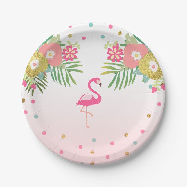 Flamingo Birthday Paper Plates Tropical Luau (Front)