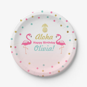 Flamingo Birthday Paper Plates Tropical Luau