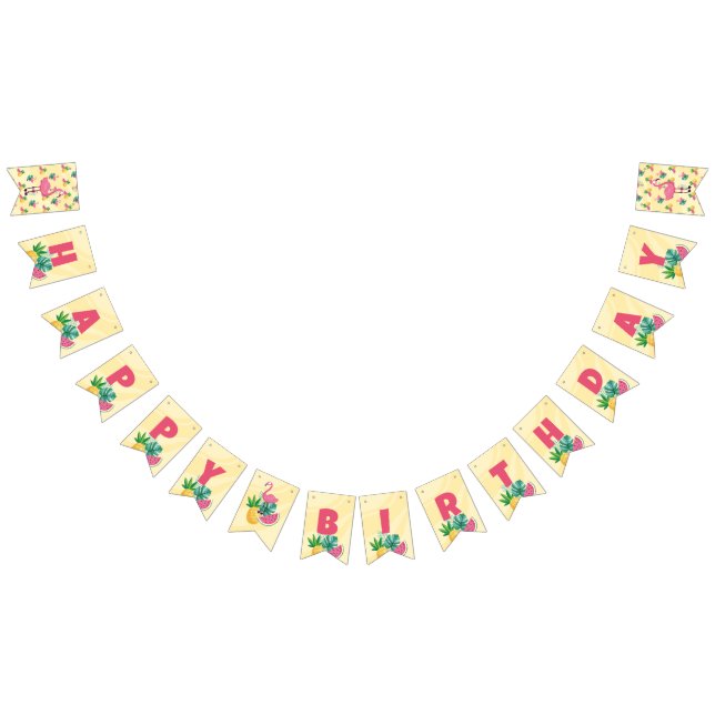 Flamingo Birthday Party - Bunting Flag Sign Banner (All)