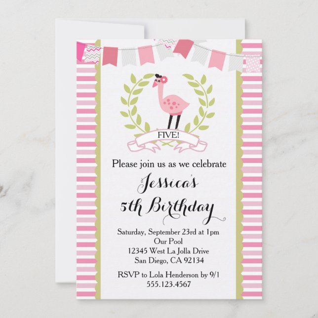 Flamingo Birthday Party Invitation (Front)