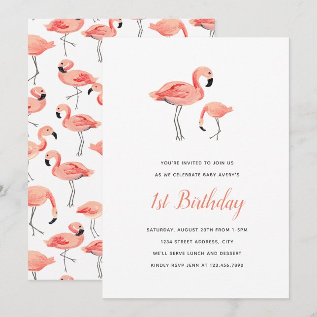 Flamingo Birthday Party Invitation (Front/Back)