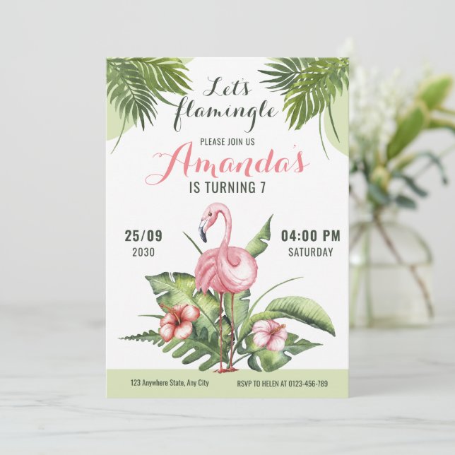 Flamingo Birthday Party Invitation Let’s Flamingle (Standing Front)