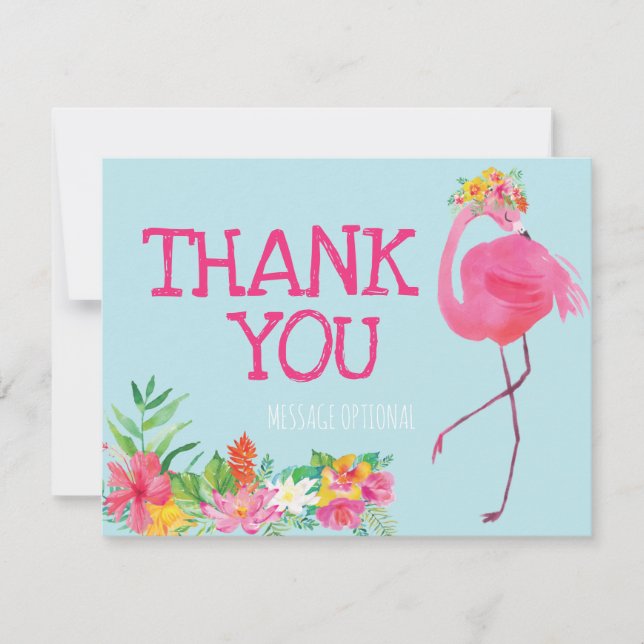 Flamingo Birthday Party Thank You Card Summer Pink (Front)