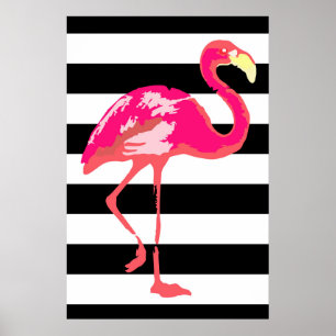 Flamingo, black and white stripes, summer poster