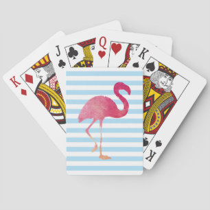 Flamingo, blue and white stripes playing cards